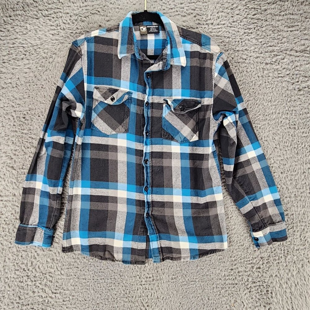 Mensfield Shirt Mens Large Blue Plaid Long Sleeve Button Up *GUC*